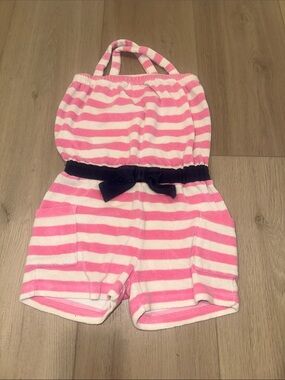 Hanna Andersson HA Swimsuit Coverup Pink White Blue Romper Size 120 6/7 Girls